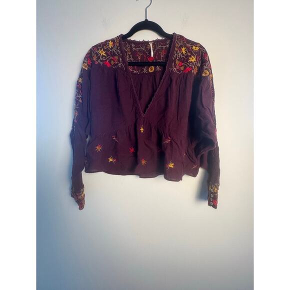 Free Poeple Women’s Ava 
Embroidered Pull Over V Neck Blouse Size Large - Picture 5 of 12